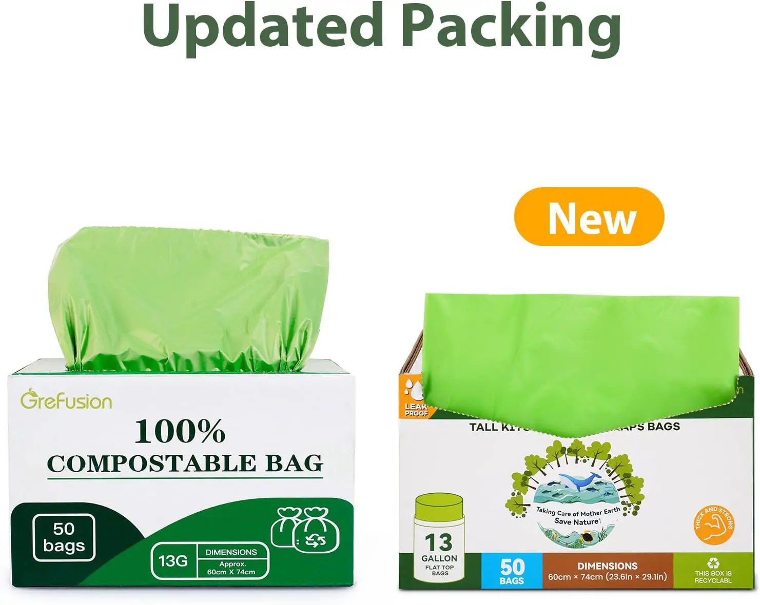 Compostable Bags,Trash bags 13+ gallon tall kitchen, Compostable Trash Lawn & Leaf Yard Waste Bags,Kitchen Compost Trash Bin Compatible,Extra Thick1.01 Mills,Certified by BPI and OK Compost(50count) by GreenHaven Gardens