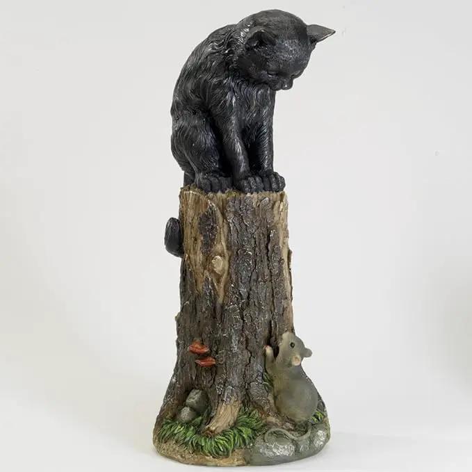 Bits and Pieces - Cat & Mouse Garden Statue- Outdoor Kitten on a Stump Sculpture - 17" Polyresin Home Décor Weather Resistant Lawn Ornament by GreenHaven Gardens