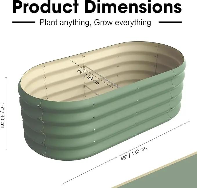 4x2ft Oval Galvanized Raised Garden Bed Kits 16" Tall Outdoor Large Metal Modular Planter Box 9-in-1 Raised Beds for Gardening,Vegetables,Fruits,Flowers & Herbs (Green) by GreenHaven Gardens