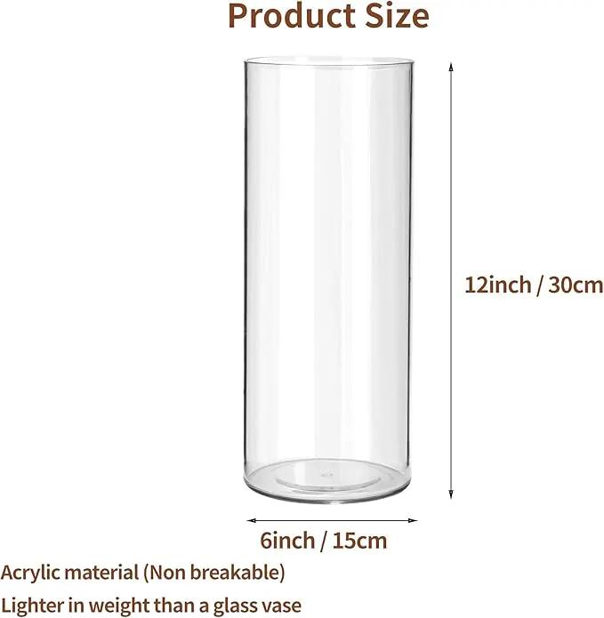 Clear Flower Vase, Non-breakable Vases, 6" W x 12" H, Acrylic Vase, Aesthetic Room Decor Cylindrical Modern Flower Vases for Table Centerpiece, Home Decor, Women Floral Arrangement Gift by GreenHaven Gardens
