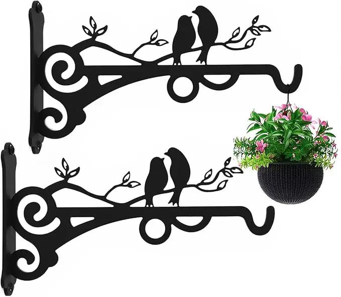 Multipurpose Hanging Basket Plant Brackets Outdoor Indoor, Heavy Duty Solid Steel Plant Hangers, Wall Mounted Lantern Hooks for Garden Plants Flower Light Bird Feeder, Pack of 2 Black by GreenHaven Gardens