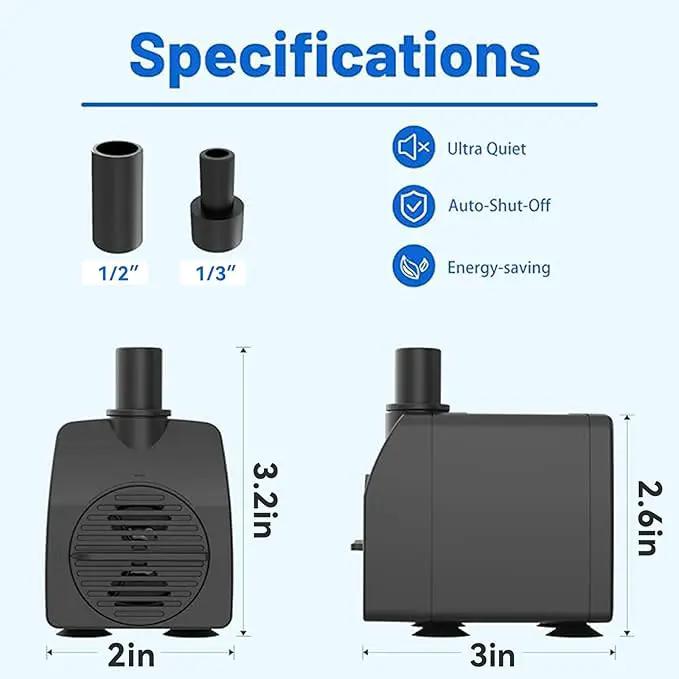 Submersible Pump 200GPH with AUTO-Shut-Off 5.2ft High Lift for Fountains, Hydroponics, Ponds, Aquariums & More by GreenHaven Gardens