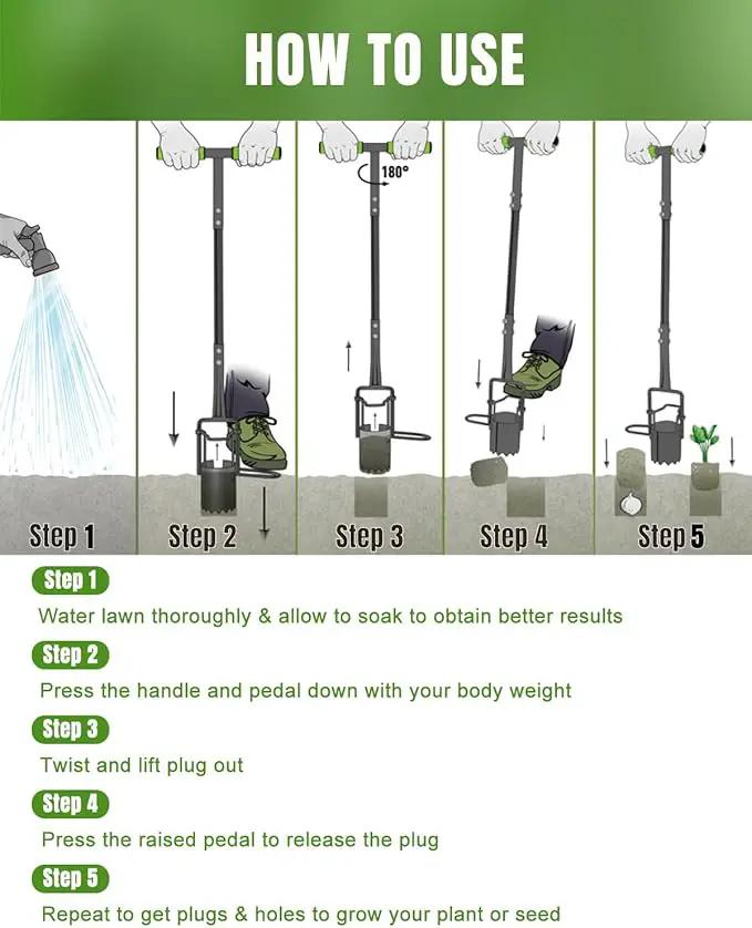 joyhalo Bulb Planter Tool Long Handle, 30in Serrated Base, 5 in 1 Lawn Tool, Sod Cutter, Grass Plugger Tool, Weeding, Transplanting, Garden Hole Digger for Plants, Flower Tulips Daffodils Lily by GreenHaven Gardens