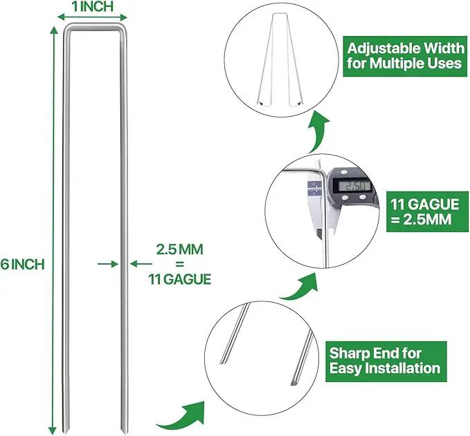 60 Pack 6 Inch Garden Stakes - Sturdy Landscape Staples with Metal Tarp Pins, Lawn Ground Stakes, Tent Stakes, and Yard Staples for Anchoring Sod, Landscape Fabric, and Irrigation Tubing by GreenHaven Gardens