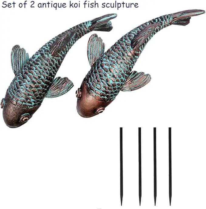 Garden Sculptures & Statues,Koi Fish Decor,Garden Fish Art,Set of 2 Antique Koi Fish Yard Art Decor for Outdoors,Patio,Yard,Lawn,Pond,Home Decoration (Bronz) by GreenHaven Gardens