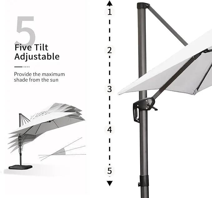 PURPLE LEAF 9' X 11.5' Patio Umbrella with Base Outdoor Cantilever Rectangle Umbrella Offset Umbrella with 360-degree Rotation for Garden Deck Pool Patio White by GreenHaven Gardens