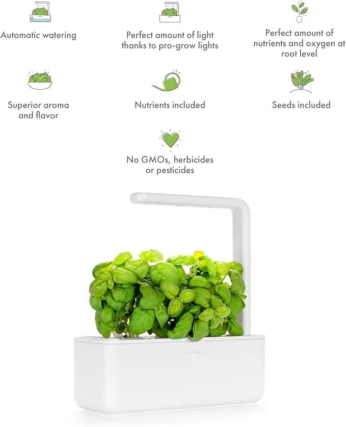 Click & Grow Indoor Herb Garden Kit with Grow Light | Smart Garden for Home Kitchen Windowsill | Easier Than Hydroponics Growing System | Vegetable Gardening Starter (3 Basil Pods Included), White by GreenHaven Gardens