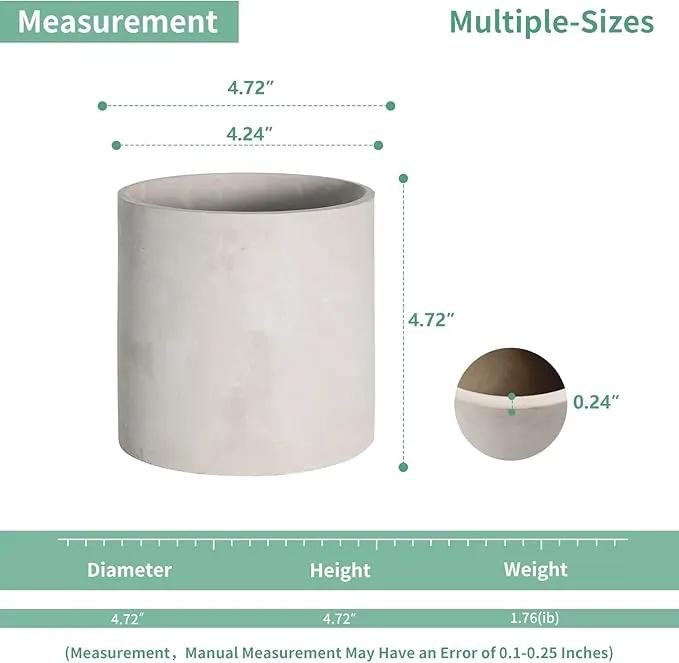 Mozing Cement Plant Pots Indoor - 4.8 inch Concrete Planter Pot for Planting - Modern Stone Clay Flower Pot with Drainage Hole for Garden, Home, Office Decor, Grey by GreenHaven Gardens