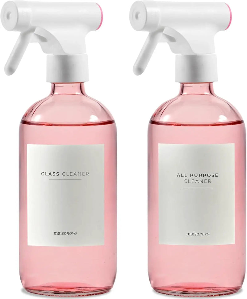 MaisoNovo Spray Bottle for Hair - 16.9 fl oz Pink x 2 with 16 Labels by GreenHaven Gardens