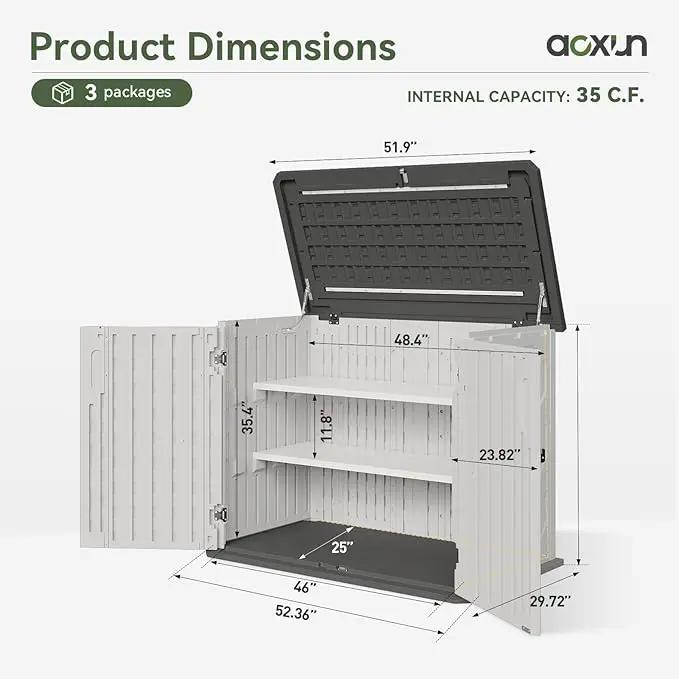 Aoxun White Outdoor Storage Cabinet with 2 Shelves, 35 Cu.Ft Trash Can Storage Shed, Waterproof, Horizontal Storage for Garbage Bin, Generator, Lawn Mower by GreenHaven Gardens
