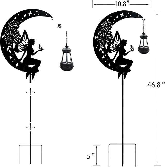 Solar Angel Garden Outdoor Stake Holding Solar Lantern Outdoor Decor Metal Large Angel Sitting Moon Silhouette Stakes for Garden Lawn Patio or Courtyard by GreenHaven Gardens