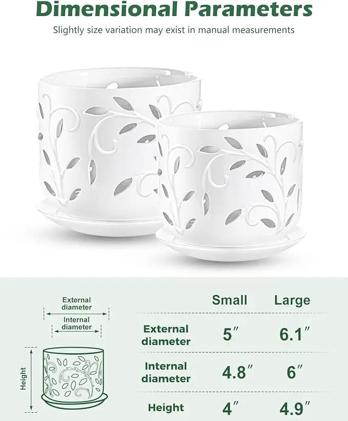 EFISPSS Orchid Pot with Holes, 5+6Inch Ceramic Plant Pots with Drainage Holes and Tray, Promoting Air Circulation and Drainage, Indoor/Outdoor White Flower Pots by GreenHaven Gardens