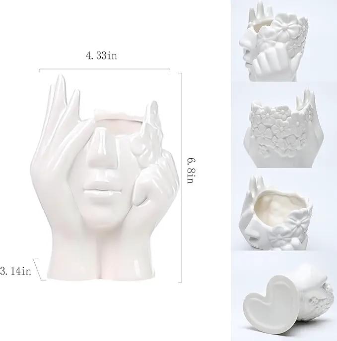 BrownLove Ceramic Face Vase White Flower for Decor Female Form Art Vase Modern Decorative Centerpiece for Table Shelf Living Room Office Bedroom by GreenHaven Gardens