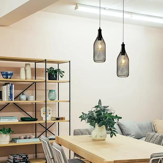 JHY DESIGN Hanging Lamp Black Battery Powered Decorative Pendant Lamp Metal Cage Battery Lamp with 6 Hours Timer for Bar Bedroom Garden Parties Patio Indoor Outdoor Living Room(Wine Bottle Shaped) by GreenHaven Gardens