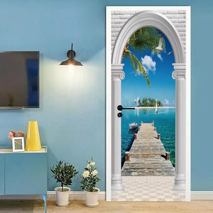 3D Door Wallpaper Self-Adhesive Door Sticker Landscape Door Poster Premium PVC Waterproof Wall Sticker for Bedroom Living Room Door Decoration Wallpaper 77 x 200 cm by GreenHaven Gardens