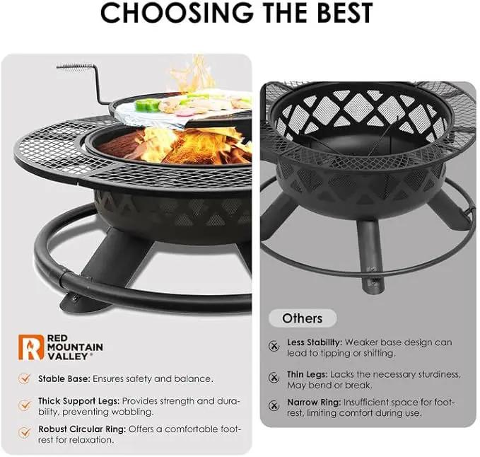Red Mountain Valley 47" Outdoor Fire Pit with Adjustable Grill, 2-in-1 Metal Outdoor Fireplaces, Large Patio Wood Burning Fire Pits for Outside, Ideal for Backyard, Patio, Party by GreenHaven Gardens
