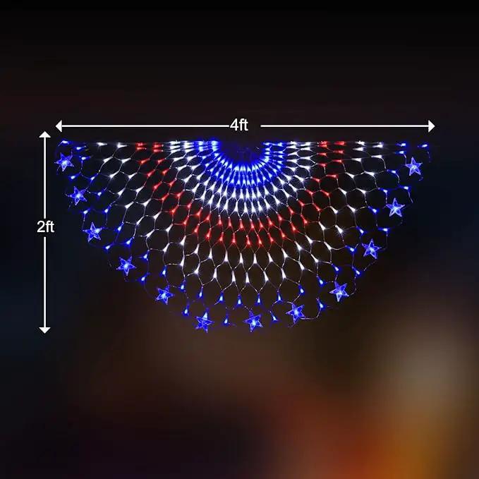 American Flag Lights, 243 LEDs Red White and Blue Lights Half Fan Flag Light, Waterproof US Flag Lights for Yard Garden, Festival, Holiday, 4th of July Independence Day Decorations by GreenHaven Gardens