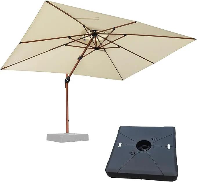 PURPLE LEAF 9' X 12' Double Top Deluxe Wood Pattern Rectangle Patio Umbrella with Base Offset Hanging Umbrella Outdoor Market Umbrella Garden Umbrella, Cream by GreenHaven Gardens