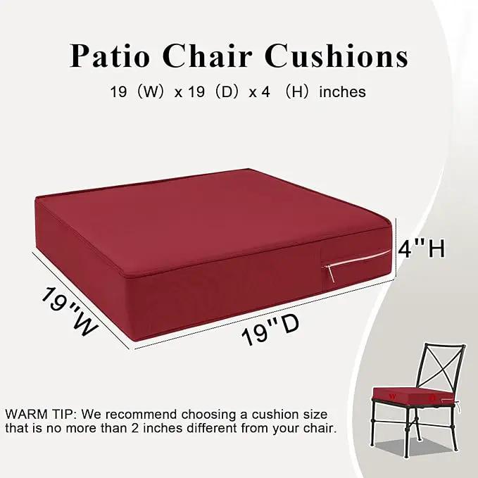 Outdoor Chair Cushions Set of 2 for Patio Furniture 18.5x16x3 Inch Waterproof Patio Chair Cushion 3 Year Color Fastness Rectangle Elastic Foam Garden Couch Pads with Ties and Handle,Red by GreenHaven Gardens