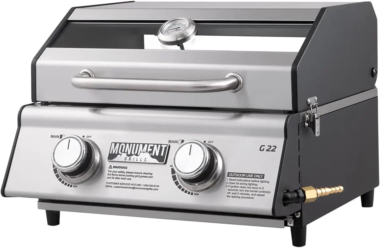 Monument Grills Clearview® 2-Burner Tabletop Propane Gas Grill with 1 Pound Tank Adapter(2 items) by GreenHaven Gardens