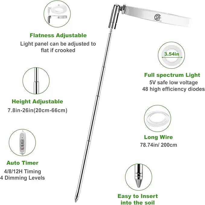 LORDEM Grow Light, Full Spectrum LED Plant Light for Indoor Plants, Height Adjustable Growing Lamp with Auto On/Off Timer 4/8/12H, 4 Dimmable Brightness, Ideal for Small Plants, 3 Packs by GreenHaven Gardens