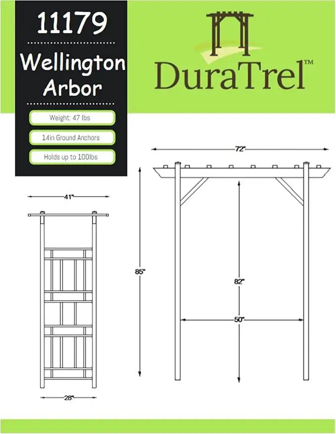 Dura-Trel Outdoor Garden Arch, Wellington Arbor Trellis for Climbing Plants, 72" x 85" by GreenHaven Gardens
