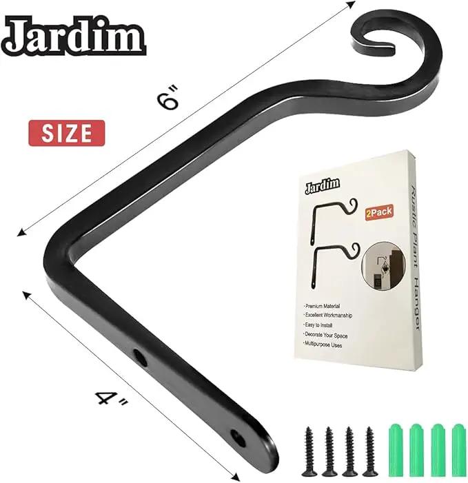 Jardim 2 Pack 6 Inch Premium Decorative Metal Iron Wall Hook, Indoor Outdoor Plant Hanger, Rustic Hanging Gardening Bracket Hook, for Planters, Bird Feeders, Lanterns, Wind Chimes (Black) by GreenHaven Gardens
