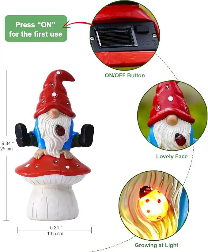 Solar Gnome Statues Outdoor Decor: Garden Figurines Sculpture with Mushroom for Yard Porch Patio Balcony - Gifts for Mother Grandma by GreenHaven Gardens