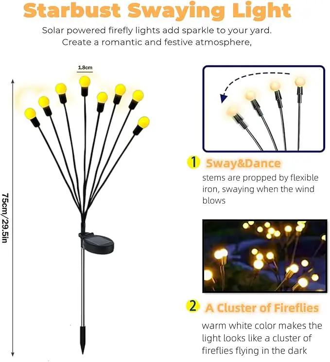 Firefly Garden Lights Solar Outdoor - 80 LED Solar Firefly Lights Outdoor Waterproof, Yard Patio Decoration Solar Powered Firefly Lights, Warm White 10PCS by GreenHaven Gardens