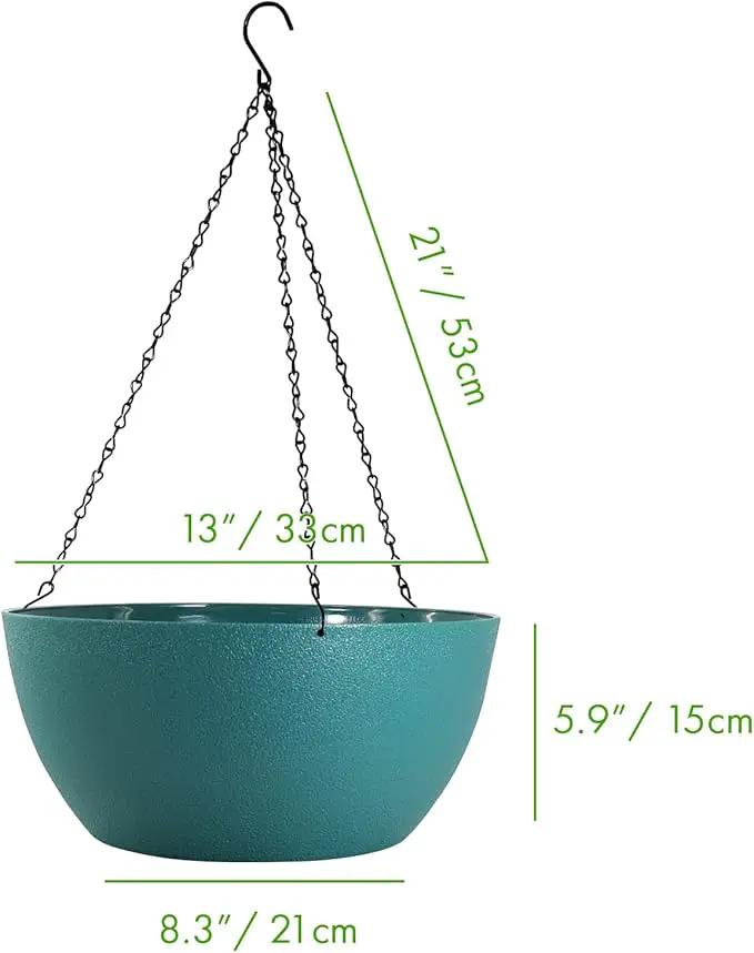 WOUSIWER 13 inch 2 Pack Large Hanging Planters for Indoor Outdoor Plants with Drainage Holes and Chain, Round Hanging Flower Pots for Garden Home Porch Decor, Myrtle Green by GreenHaven Gardens