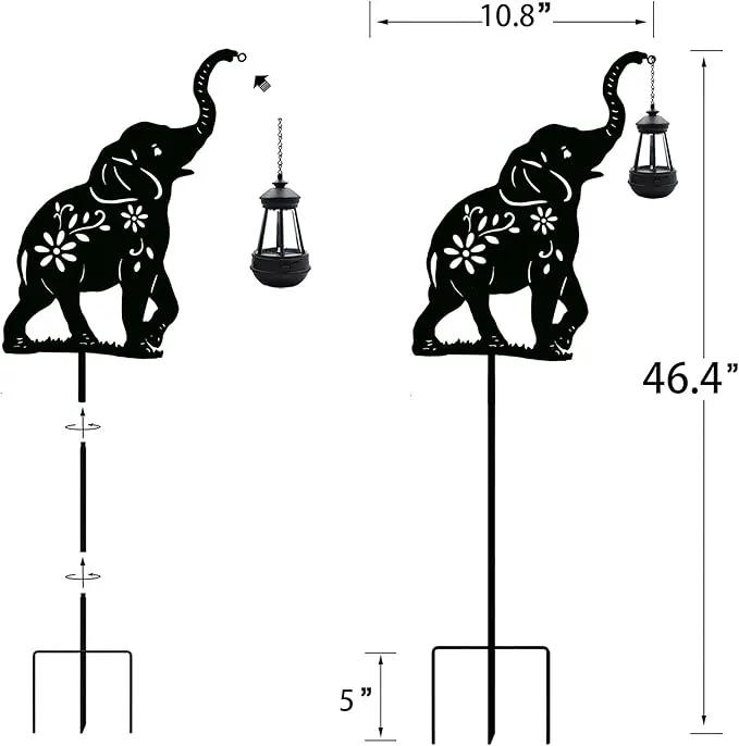 Solar Elephant Garden Stakes Outdoor Solar Decor Metal Elephant Holding Solar Animal Lantern Decorative Garden Metal Animal Stakes Outdoor Elephant Silhouette Stakes by GreenHaven Gardens