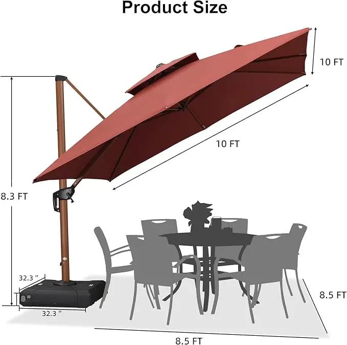 PURPLE LEAF 10ft Patio Umbrella with Base Outdoor Square Umbrellas Large Cantilever Umbrella Windproof Offset Umbrellas Heavy Duty Sun Umbrella for Garden Deck Pool Patio, Brick Red by GreenHaven Gardens