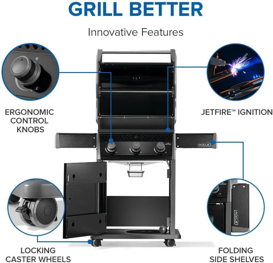 Napoleon Rogue 425 Natural Gas Grill, Black, Durable 3-Burner Outdoor BBQ by GreenHaven Gardens