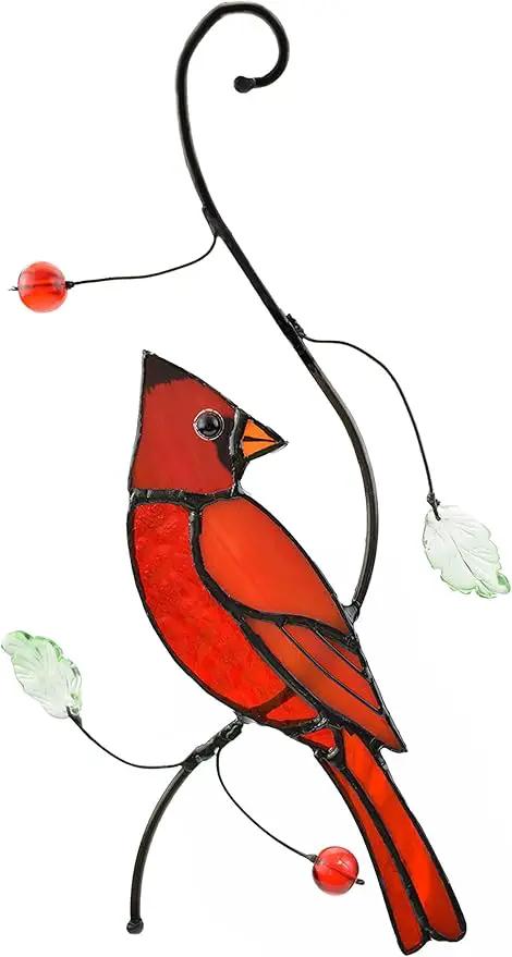Lolitarcrafts Bigger Cardinal Stained Glass Window Hangings Cute Birds Suncathers for Window Monthers Day Gifts by GreenHaven Gardens