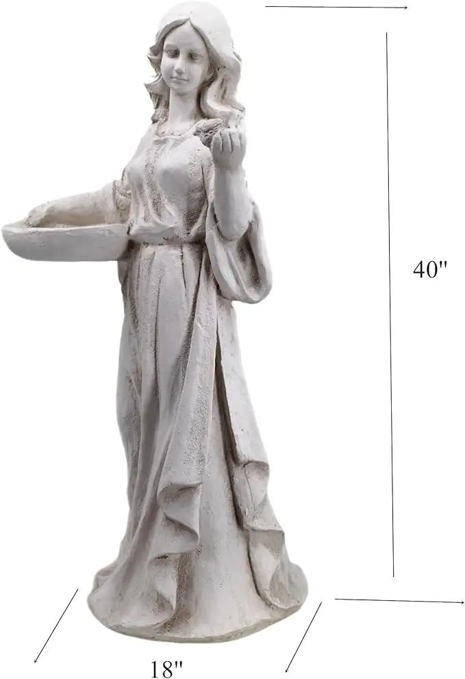 Garden Outdoor Nymph Statue Girl Maid Statue 40 Inch with Birdbath Bird Bath Bowl Magnesium Oxide Sculpture Patio Yard Lawn Decor Ivory by GreenHaven Gardens