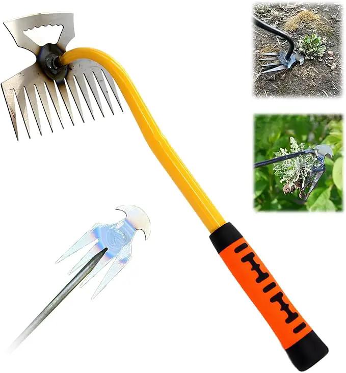 Amposei Weeding Artifact Uprooting Weeding Tool, Multifunctional Weeder, Hand Weeder Tool, Stand Up Weed Puller Tool with Handle for Garden Yard Farm Weed Removal (11 Teeth-Weed Tool) by GreenHaven Gardens