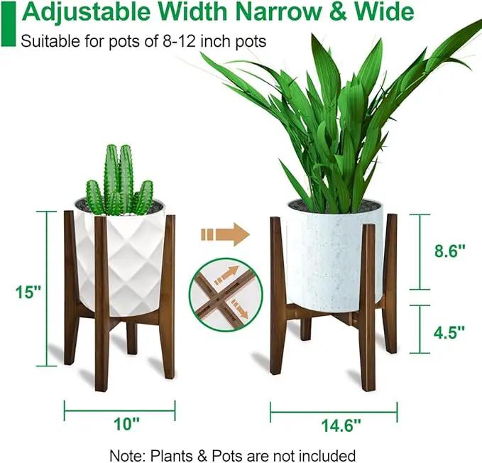 OERGKE 2 PACK Adjustable Plant Stand Indoor, Bamboo Mid Century Modern Plants Stands, Corner Flower Holder for Living Room, Fits 8 to 12 Inches Pots, (Pot & Plant Not Included)(Walnut) by GreenHaven Gardens