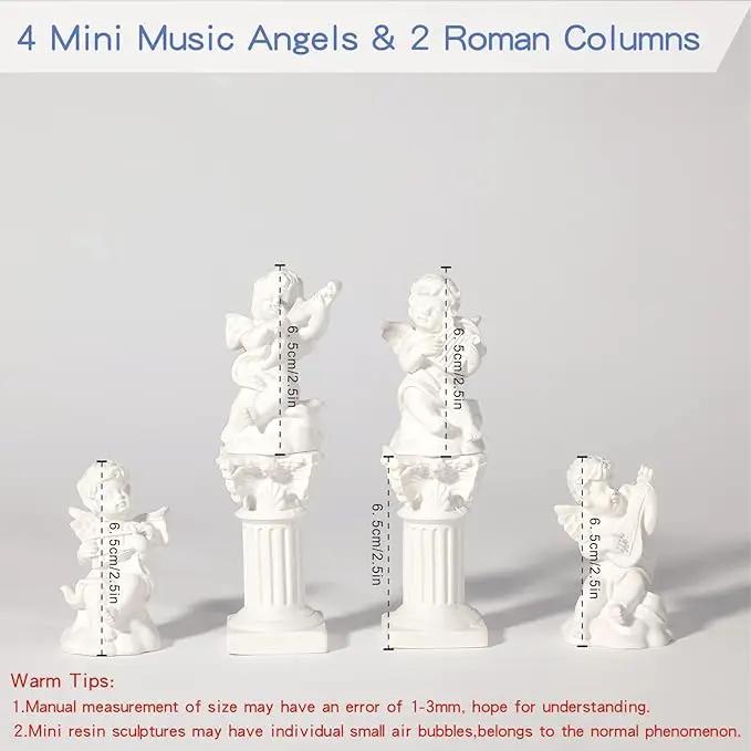 LIYAOLI 4pcs 2.7'' Cherub Decor & 2pcs Roman Decorative Columns Props Shooting,Little Angel Statues for Home Decor Adorable Music Small Angel Figurines by GreenHaven Gardens
