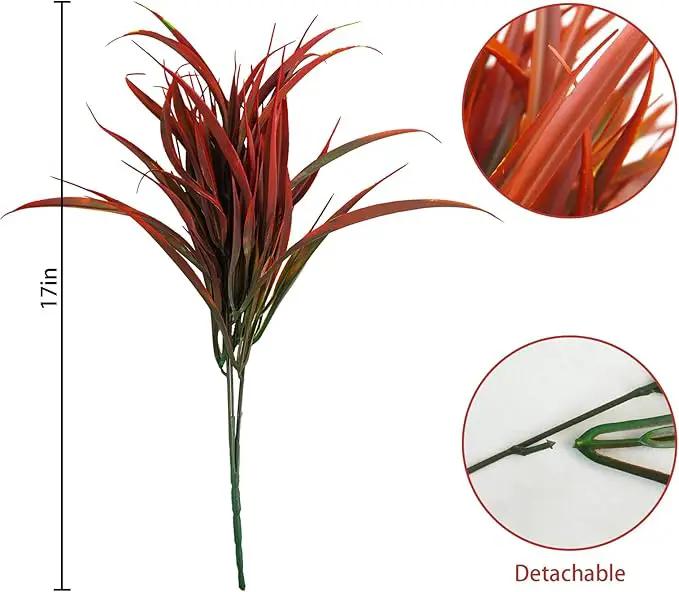 Uieke 6 Bundles Artificial Outdoor Plants UV Resistant Fake Grass Plants Faux Plastic Plants Greenery Shrubs for Home Garden Pathway Window Box Front Porch Cemetery Fall Decor, Autumn Red by GreenHaven Gardens