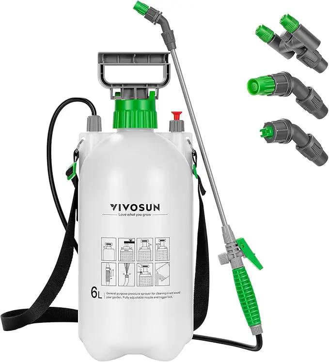 VIVOSUN Pump Sprayer 1.6 Gallon, Portable Water Spray Bottle for Lawn and Garden Yard, Weed Sprayer for Plants with 3 Nozzles, Adjustable Shoulder Strap, Pressure Relief Valve by GreenHaven Gardens