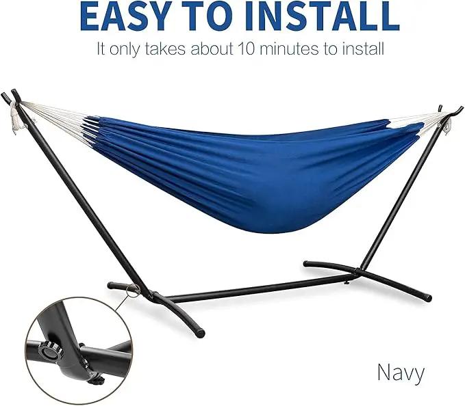 PNAEUT Double Hammocks with Stand for Outside, Portable Space Saving Heavy-Duty Steel Stand for Indoor Outdoor Patio with Carrying Bag, 450 lbs Capacity (Navy) by GreenHaven Gardens