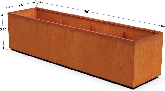 8 FT Commercial Planter Box – 96-Inch Extra Large Corten Steel Planter | Heavy Duty Metal for Patios & Landscapes | Made in USA, Fully Assembled by GreenHaven Gardens
