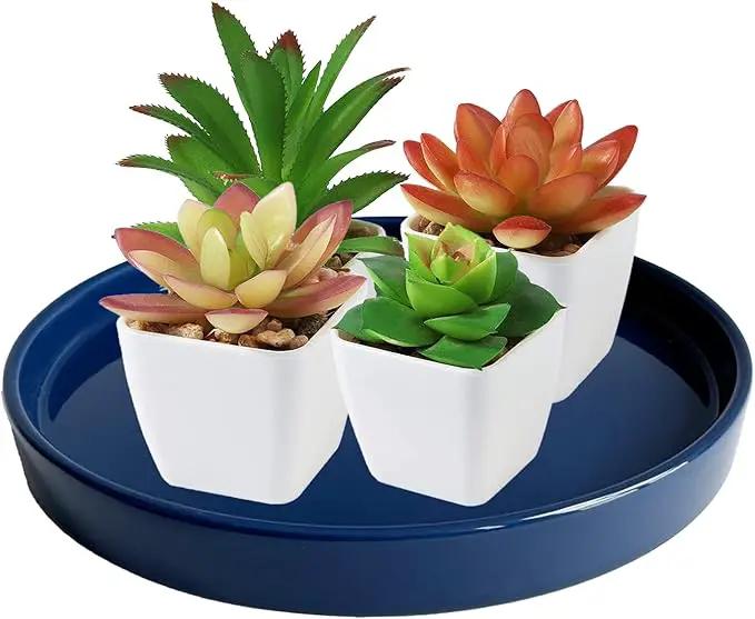 2 Pack Ceramic Plant Saucer Pot Tray 7 Inch, Planter Saucers 4 5 6 7 8 9 10 11 12 13 Inch for Indoors Outdoor, Durable Sturdy Flower Drainage drip Water Tray for Glazed Pots Base (7 Inch-Blue) by GreenHaven Gardens
