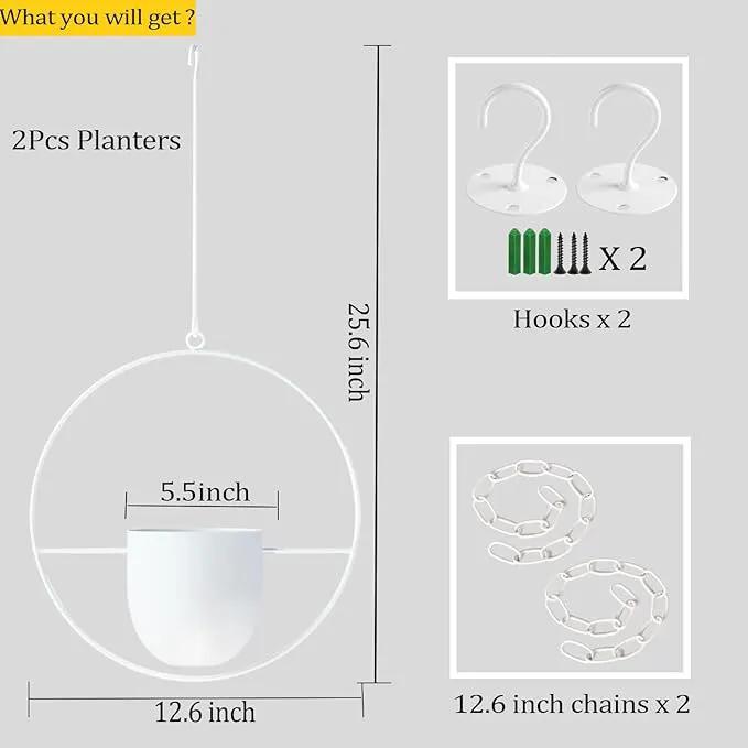 2 Pack Hanging Planters for Indoor Outdoor Plants Modern Metal Plant Hangers Wall and Ceiling Hanging Plants Baskets Mid Century Minimalist Flower Pots Home Decor, White by GreenHaven Gardens