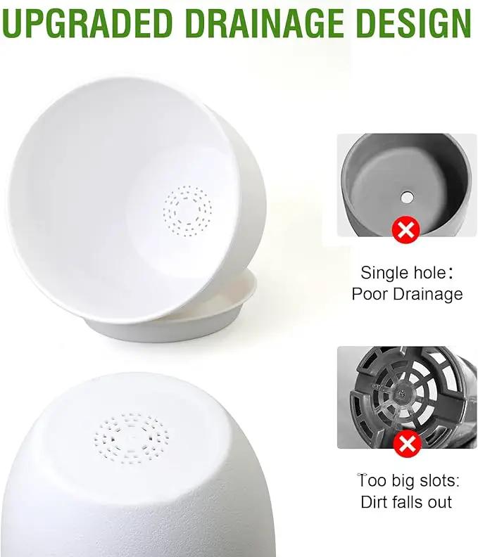 10/9/8 inch Medium Flower Pots, 3 Pack Modern Decorative Plastic Planters with Drainage Holes and Tray, Plant Pots for Indoor Outdoor Plants, White by GreenHaven Gardens