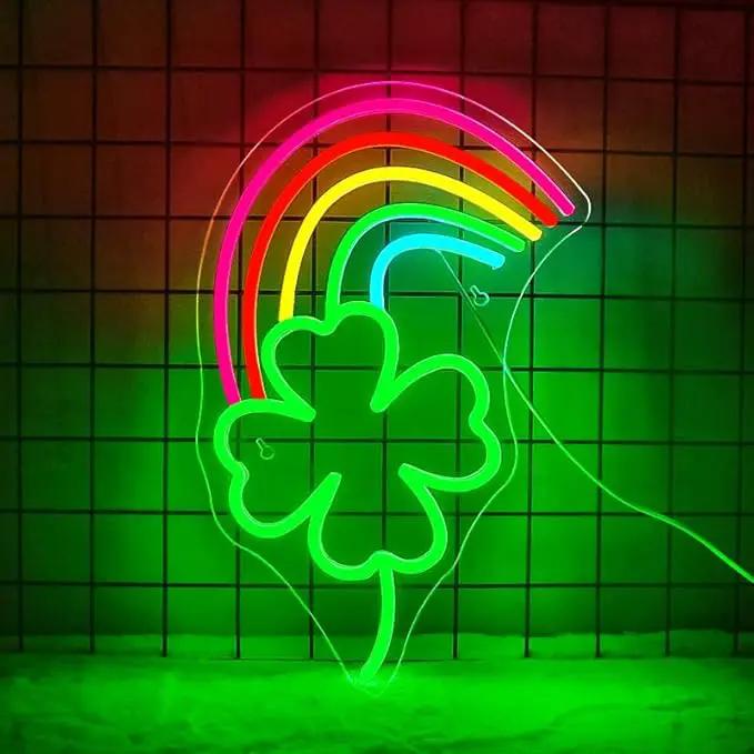 WLHOPE St Patricks Day Neon Sign St. Patrick's Day Neon Signs for Wall Decor Dimmable Rainbow Clover Light Up Sign for Bedroom Living Room Wall Art Happy St. Patrick's Day Decoration by GreenHaven Gardens