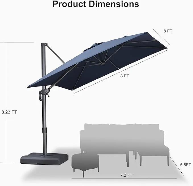 PURPLE LEAF 8 FT Cantilever Patio Umbrella Outdoor Aluminum Offset Square Umbrella with 3 Years Fade Resistance Recycled Fabric and 360-degree Rotation for Deck Pool Garden, Ocean Slate by GreenHaven Gardens