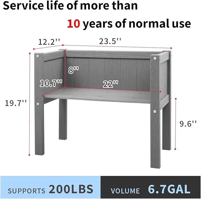 Raised Garden Bed with Drainage Hole Waterproof HDPE Elevated Planter Box with Legs Stable and Durable to Plant Herb Vegetable Flower,Patio,Balcony Outdoors/Indoors Gray by GreenHaven Gardens