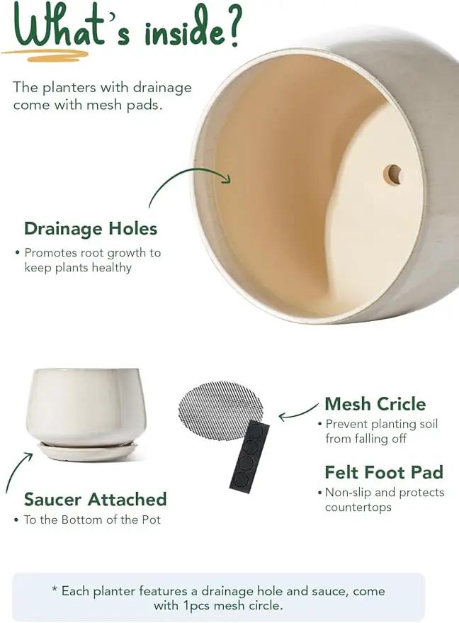LE TAUCI Ceramic Planters, 12 Inch Pots for Plants, Indoor Plant Pots with Drainage Holes and Saucers, Modern Planters Fit Mid Century Plant Stand, Flower Pots for Indoor Plants, Reactive Glaze Beige by GreenHaven Gardens
