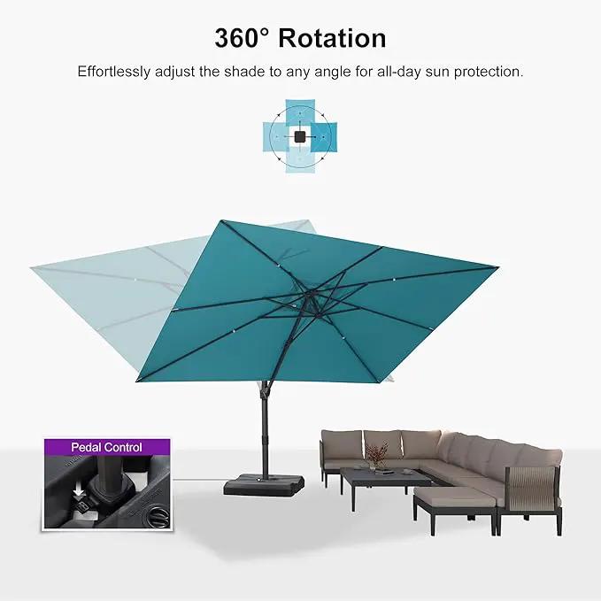 PURPLE LEAF 9' × 11.5' Patio Cantilever Umbrella with Base Outdoor Rectangle Adjustable Offset Umbrellas with 360-degree Rotation and 8 Heavy Duty Metal Ribs for Garden Deck Pool Turquoise Blue by GreenHaven Gardens